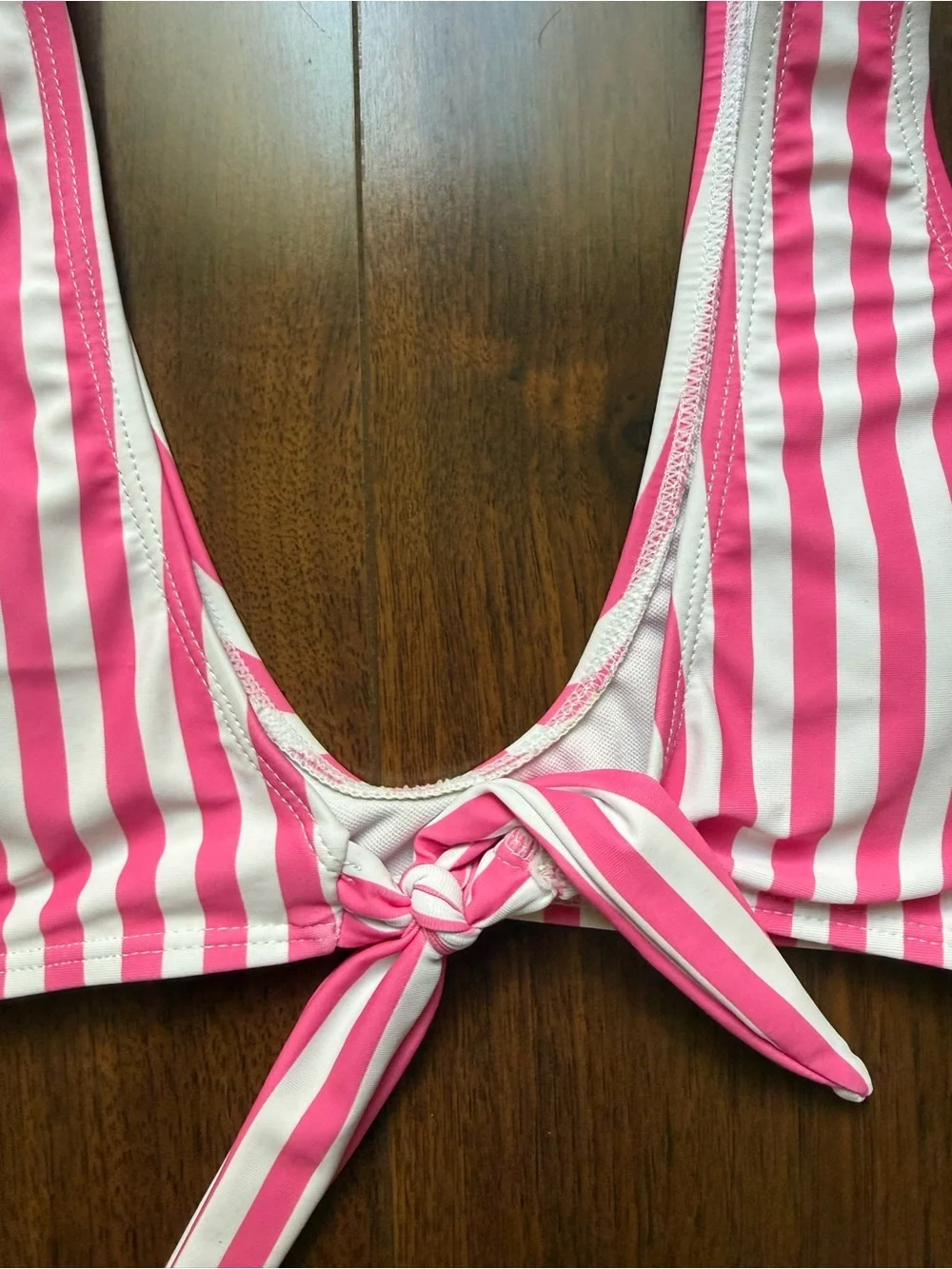 Pink and White Striped Bikini Set with Tie Front Top and Cheeky Bottoms / Small - Picture 3 of 5